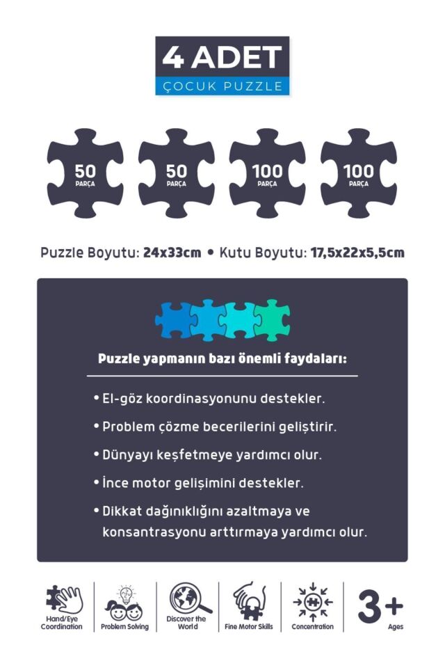 4'lü Çocuk Puzzle- 100 P. Unıcorn Ve Gezegenler Ve 50 P. Ara Ve Bul Unıcorn Ve Çiftlik Arkadaşları