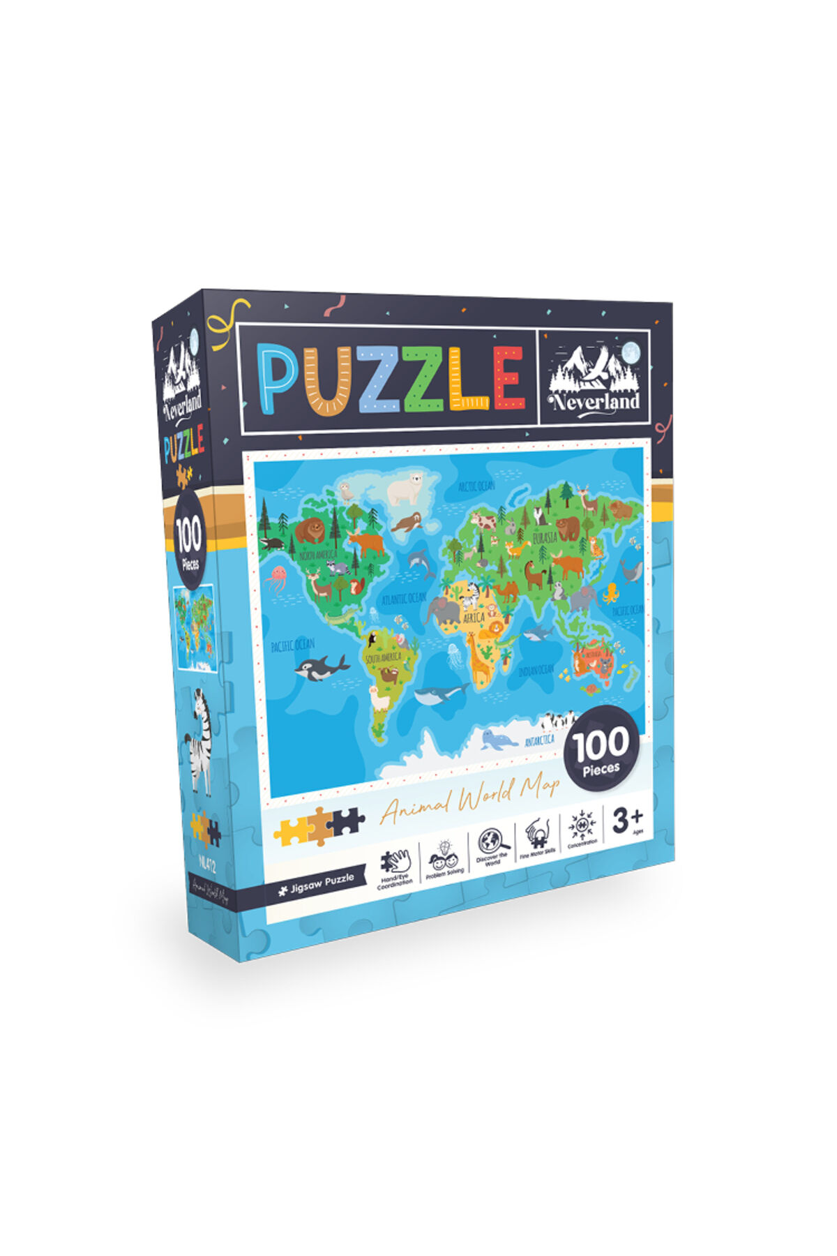 100 Pieces Jigsaw Puzzle - Animal World Map (Hayvan Dünya Haritası)