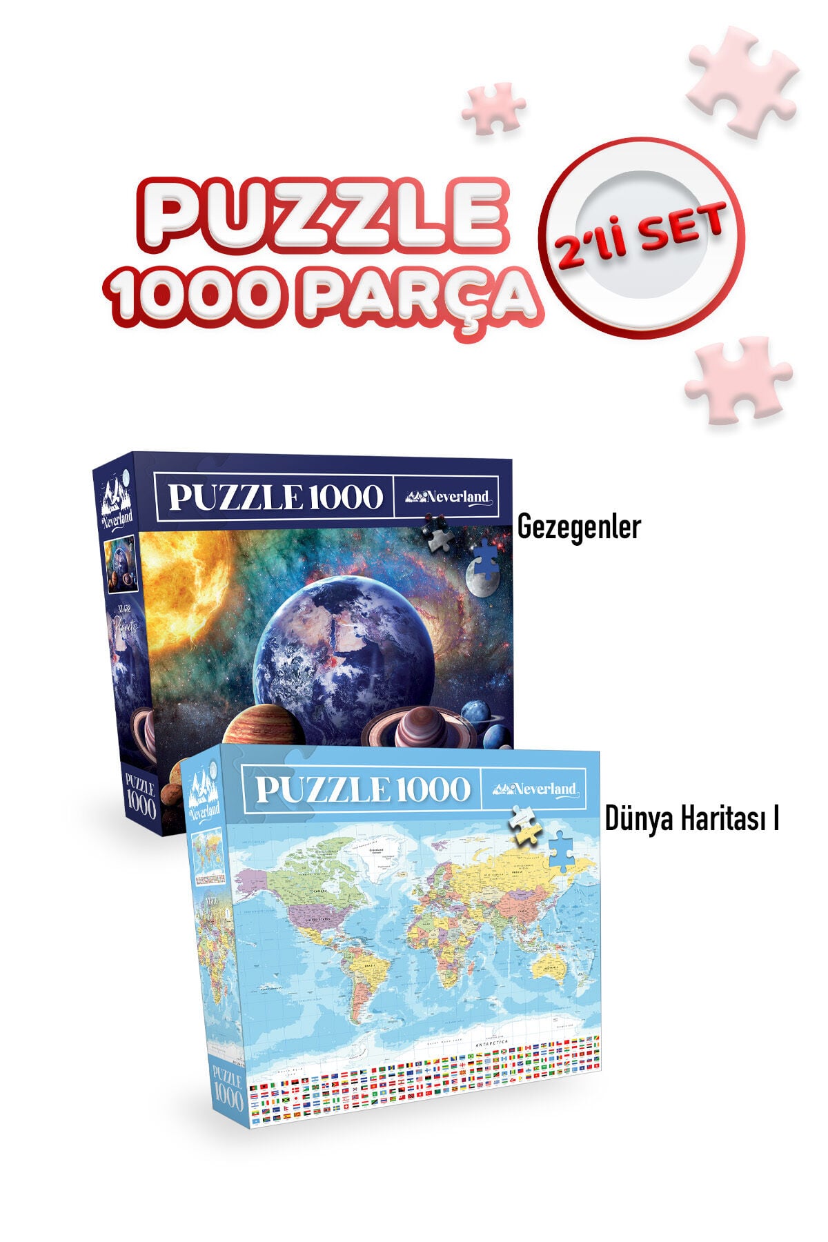 2 ADET 1000 PARÇA PUZZLE - GEZEGENLER ve DÜNYA HARİTASI-I