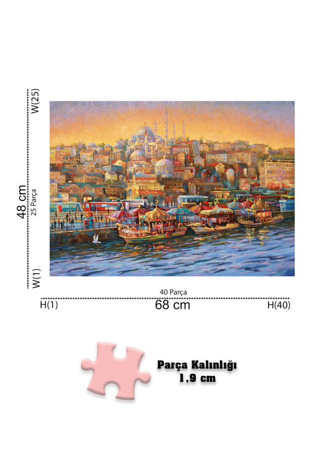 4 Adet 1000 Parça Puzzle - Kutsal Kabe / İstanbul Evening / Yıldızlı Gece / Eski Sokak