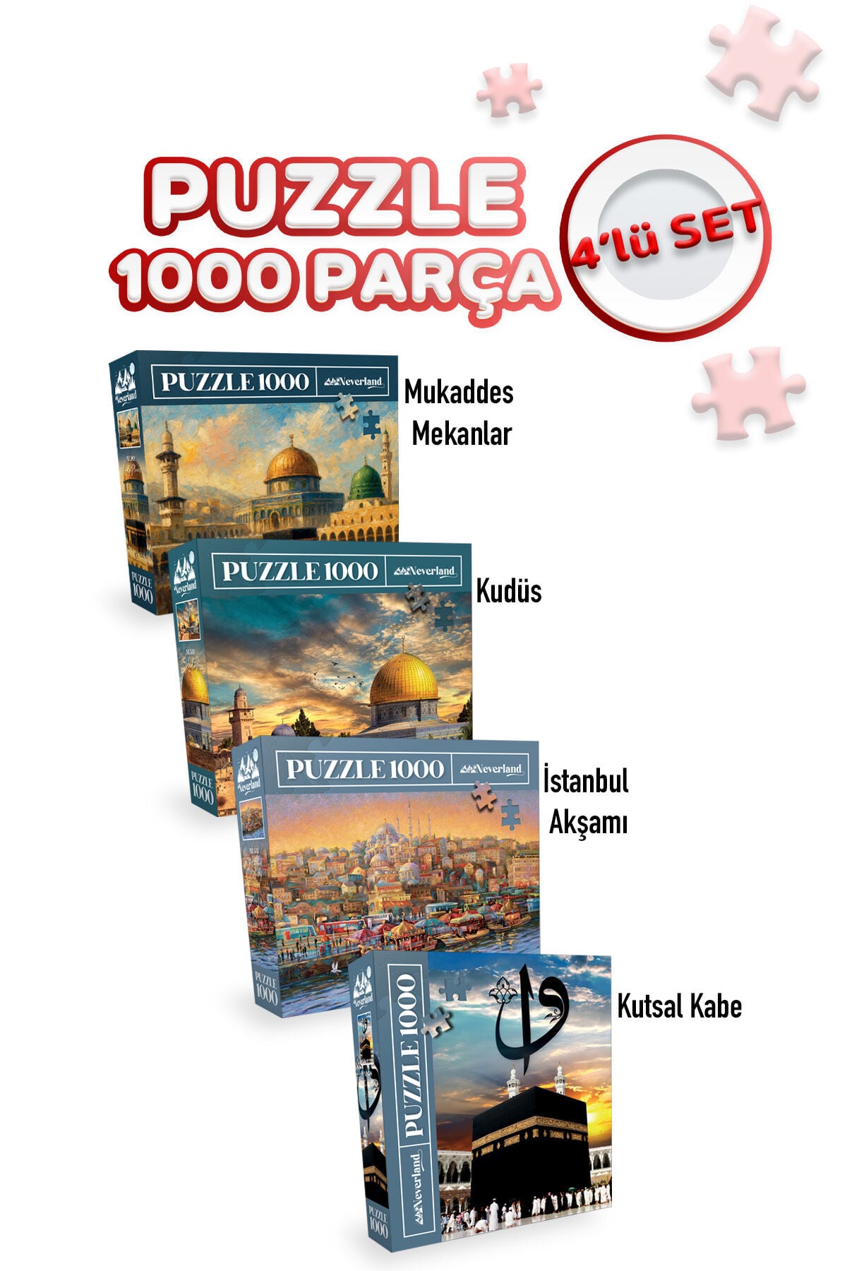4 ADET 1000 PARÇA PUZZLE -KUTSAL KABE VE VE MUKADDES MEKANLAR VE KUDÜS VE İSTANBUL AKŞAMI
