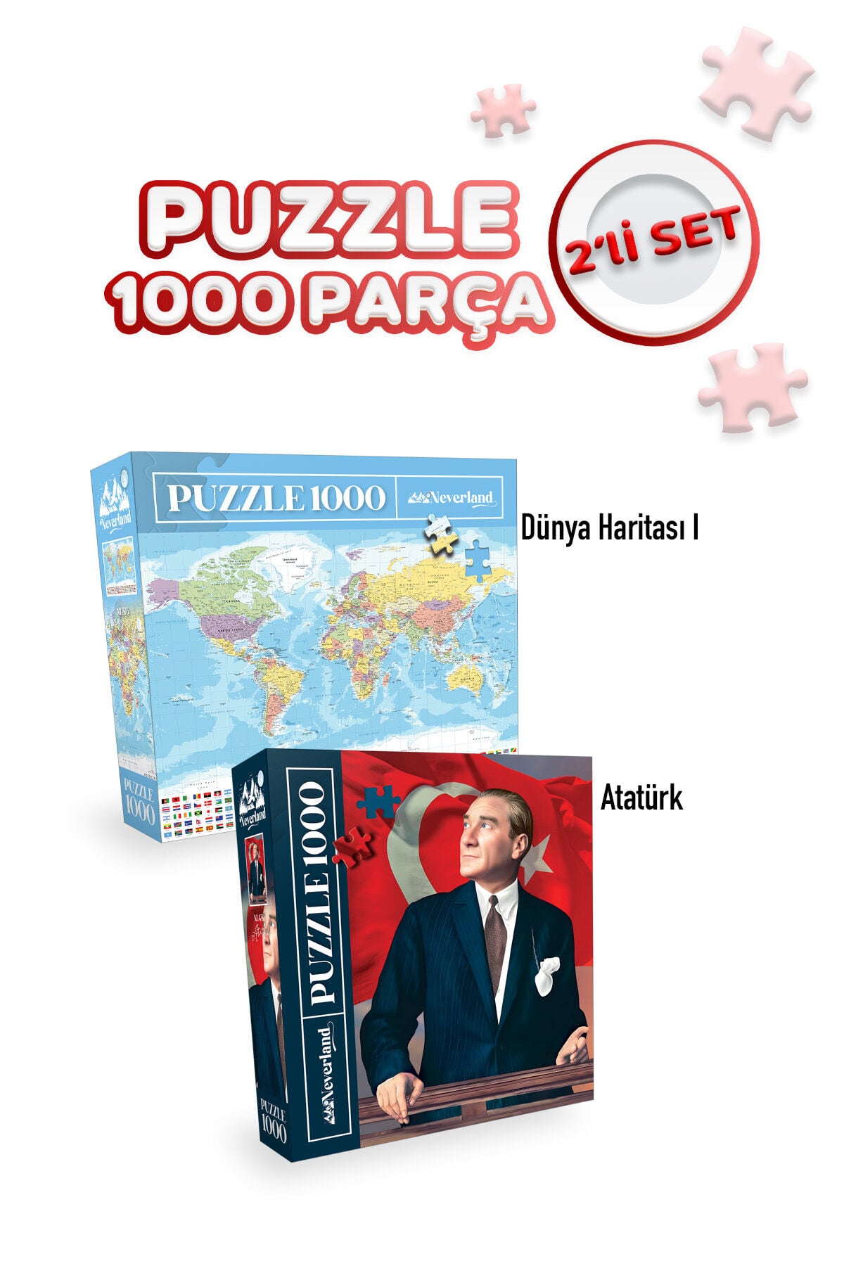 2 ADET 1000 PARÇA PUZZLE - ATATÜRK ve DÜNYA HARİTASI-I