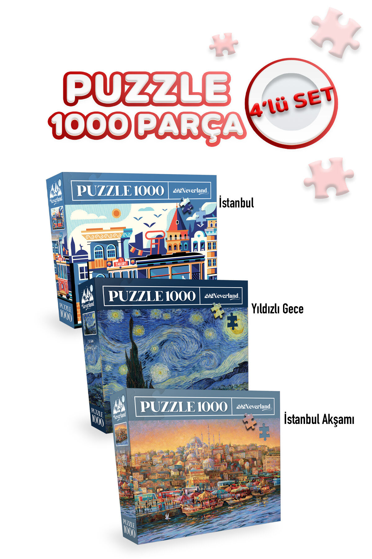 3 ADET 1000 PARÇA PUZZLE - YILDIZLI GECE ve İSTANBUL ve ISTANBUL EVENING