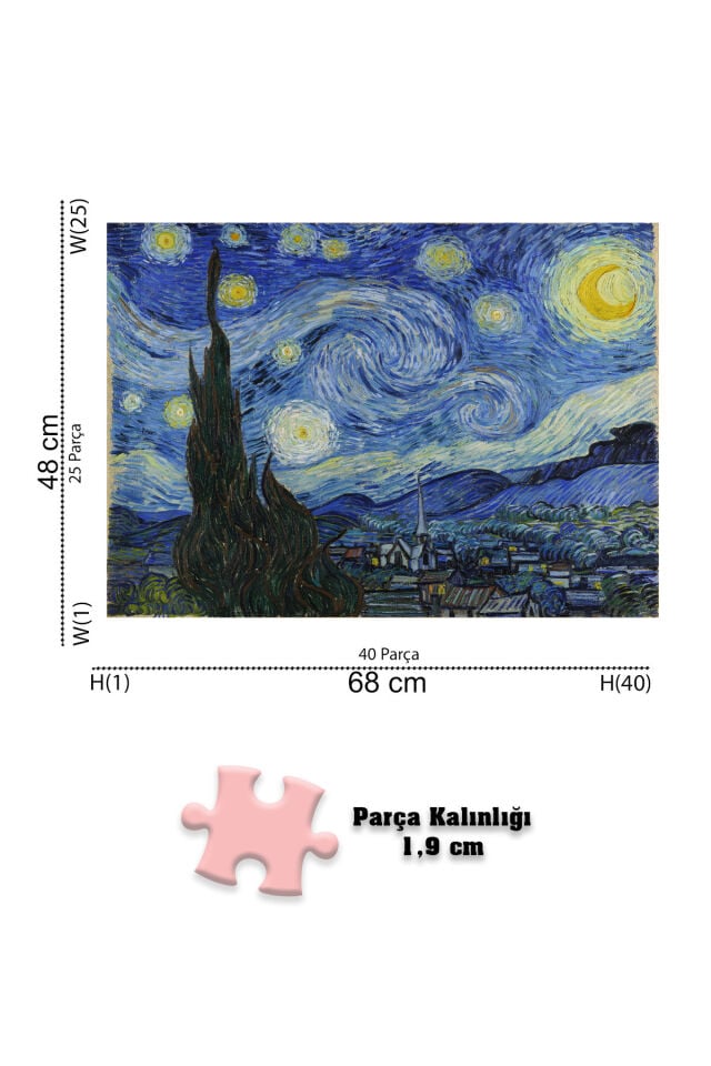 2 Adet 1000 Parça Puzzle - Cinque Terre ve Yıldızlı Gece (Starry Night)