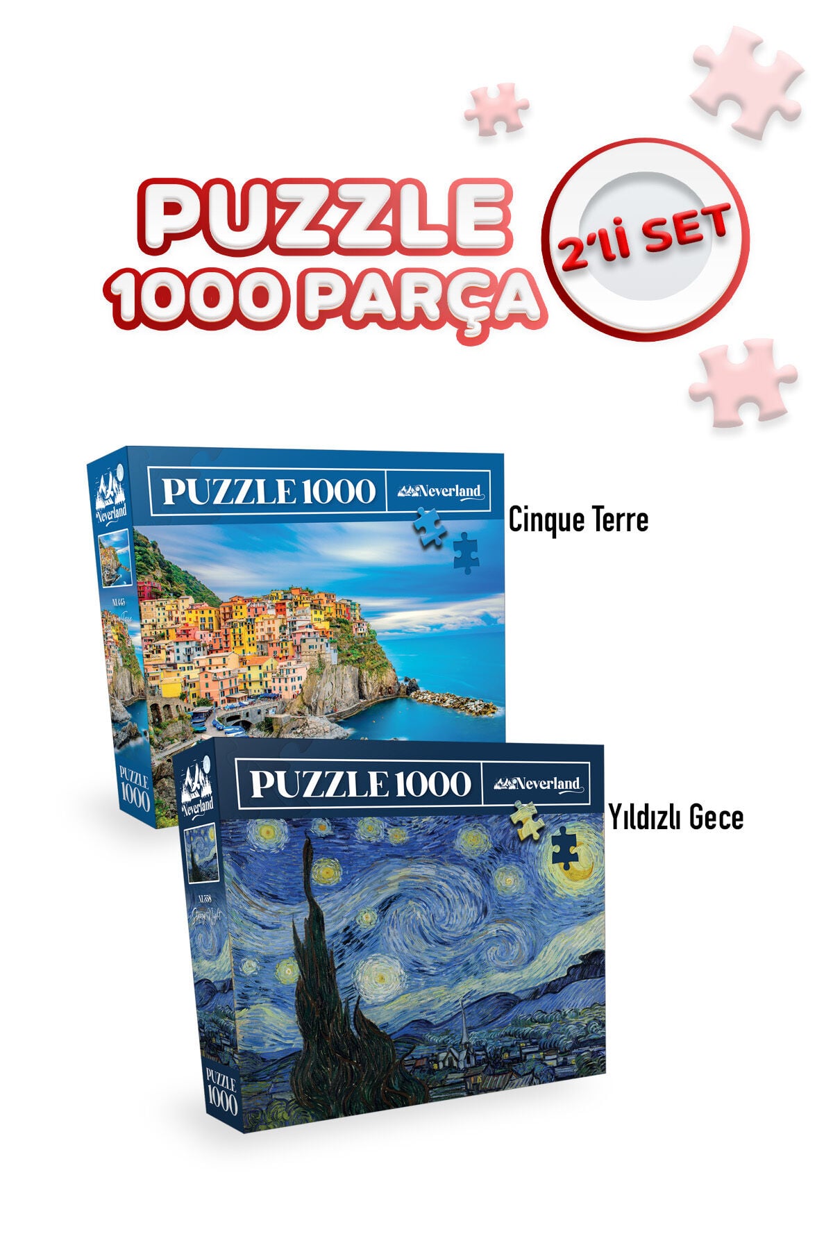 2 Adet 1000 Parça Puzzle - Cinque Terre ve Yıldızlı Gece (Starry Night)