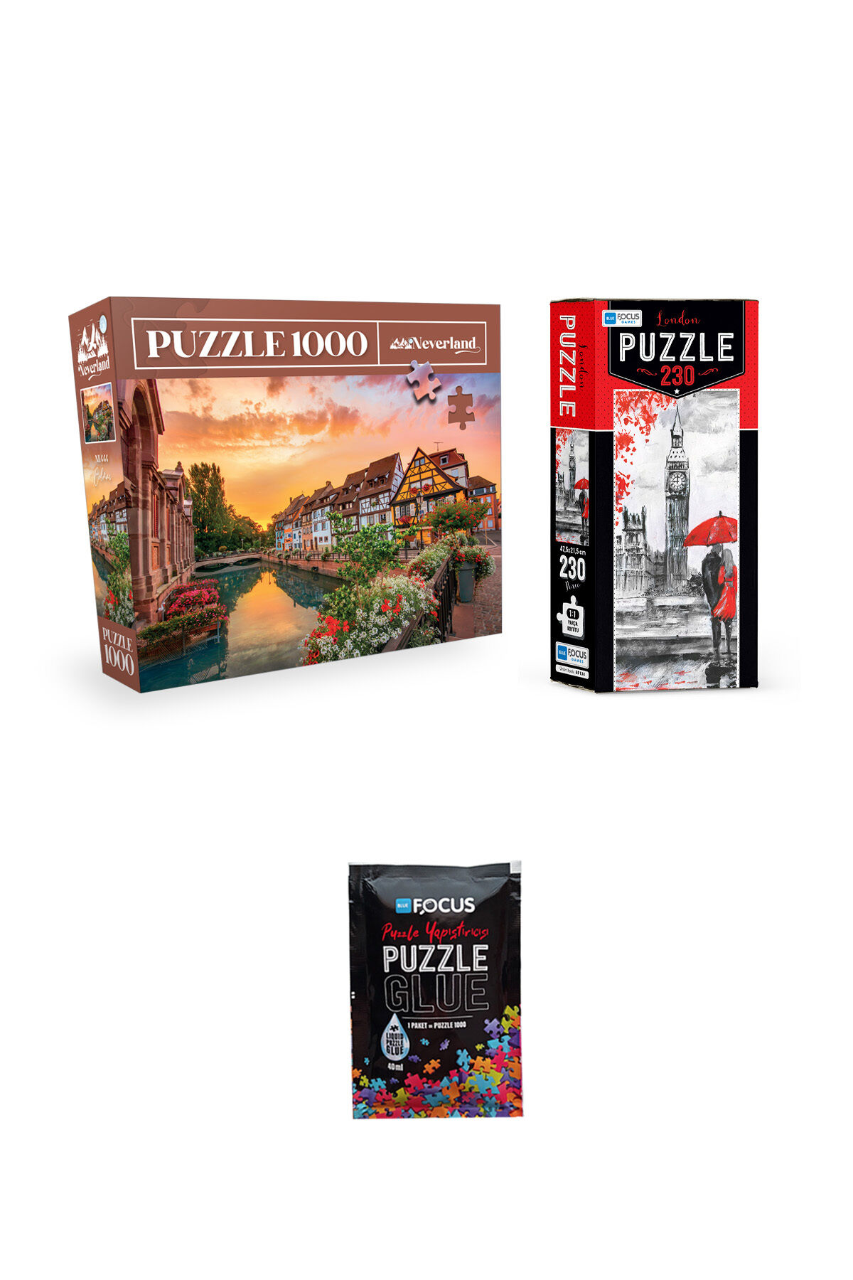 1000 PARÇA PUZZLE COLMAR VE 230 PARÇA LONDON VE PUZZLE YAPIŞTIRICISI