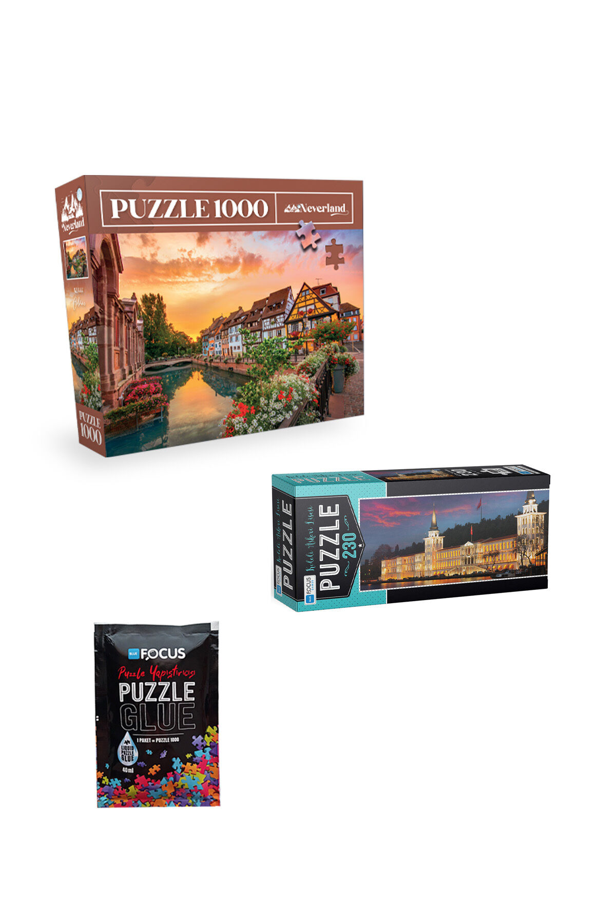 1000 PARÇA PUZZLE COLMAR VE 230 PARÇA KULELİ ASKERİ LİSESİ VE PUZZLE YAPIŞTIRICISI