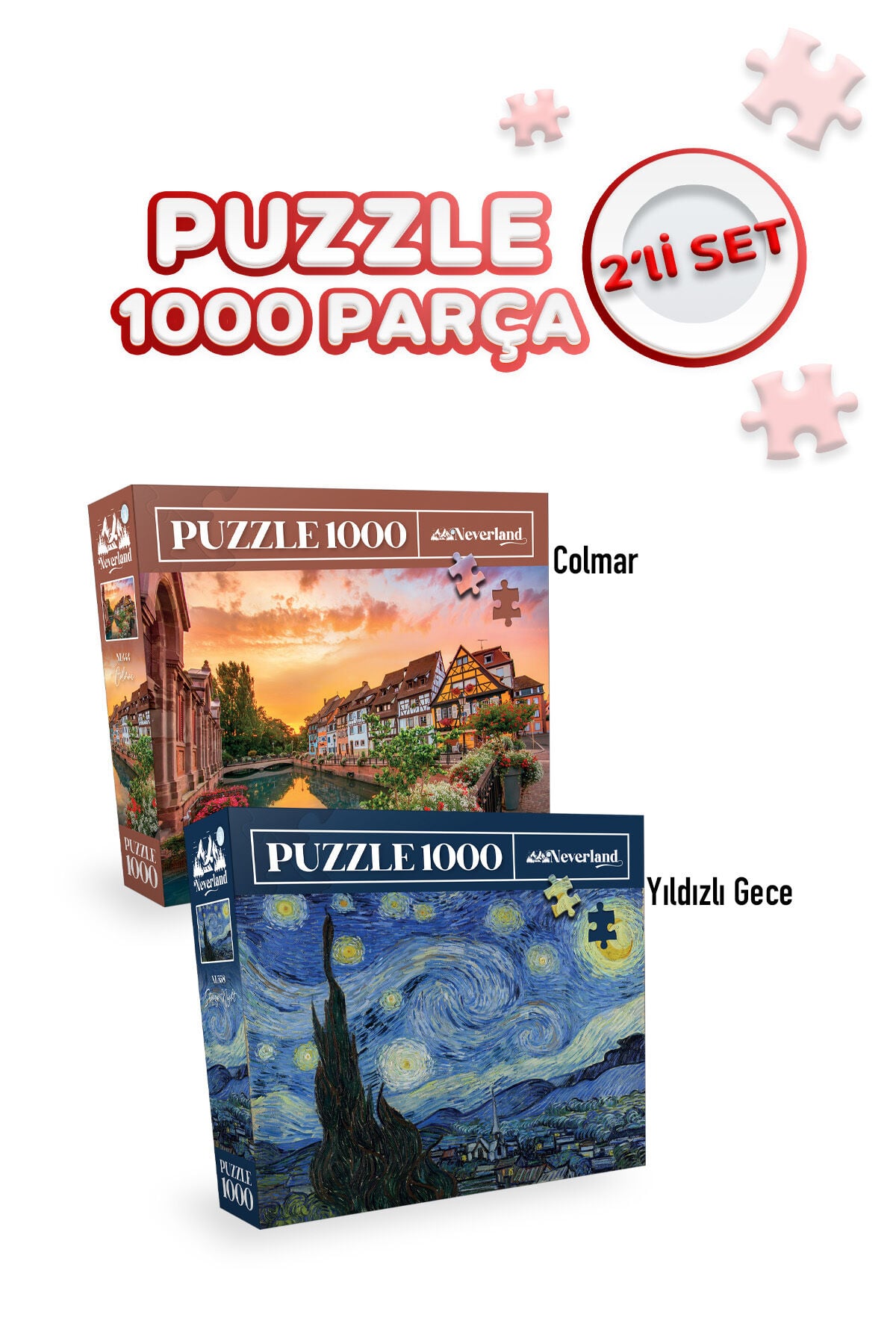 2 Adet 1000 Parça Puzzle - Colmar ve Yıldızlı Gece (Starry Night)