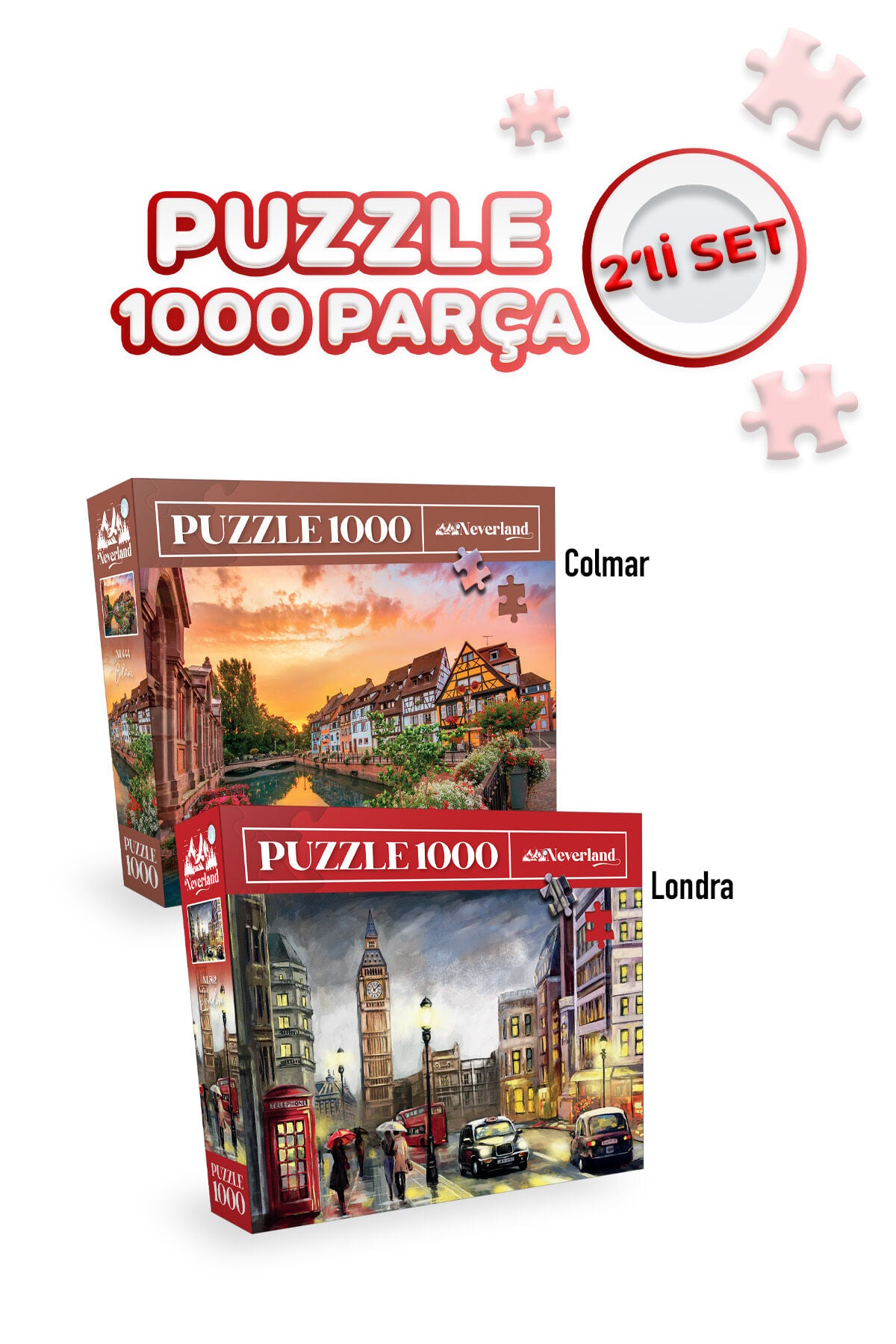 2 Adet 1000 Parça Puzzle - Colmar ve Londra