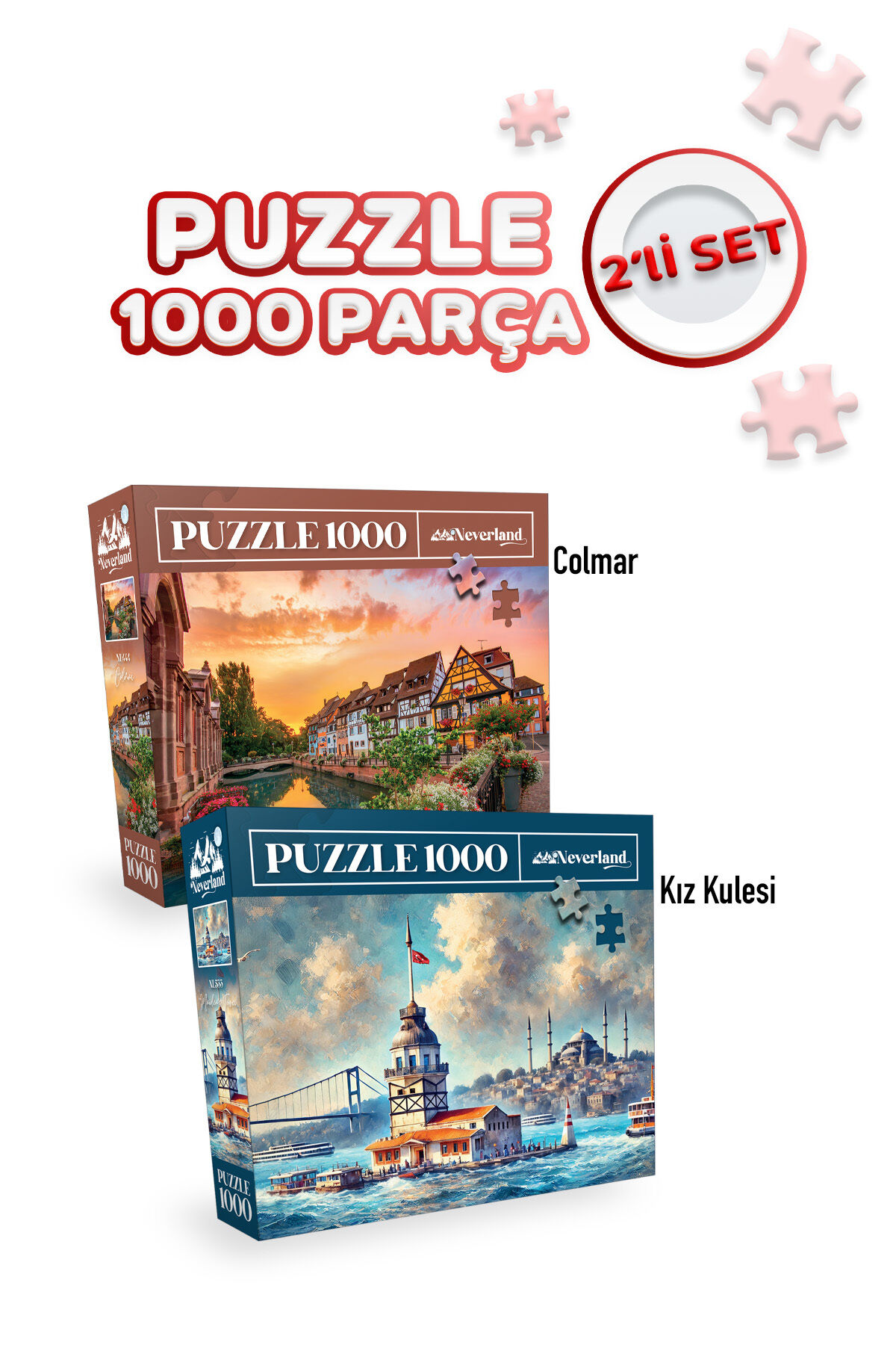 2 Adet 1000 Parça Puzzle - Colmar ve Kız Kulesi