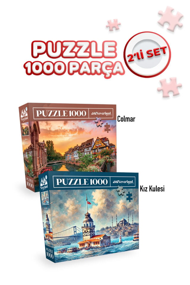 2 Adet 1000 Parça Puzzle - Colmar ve Kız Kulesi