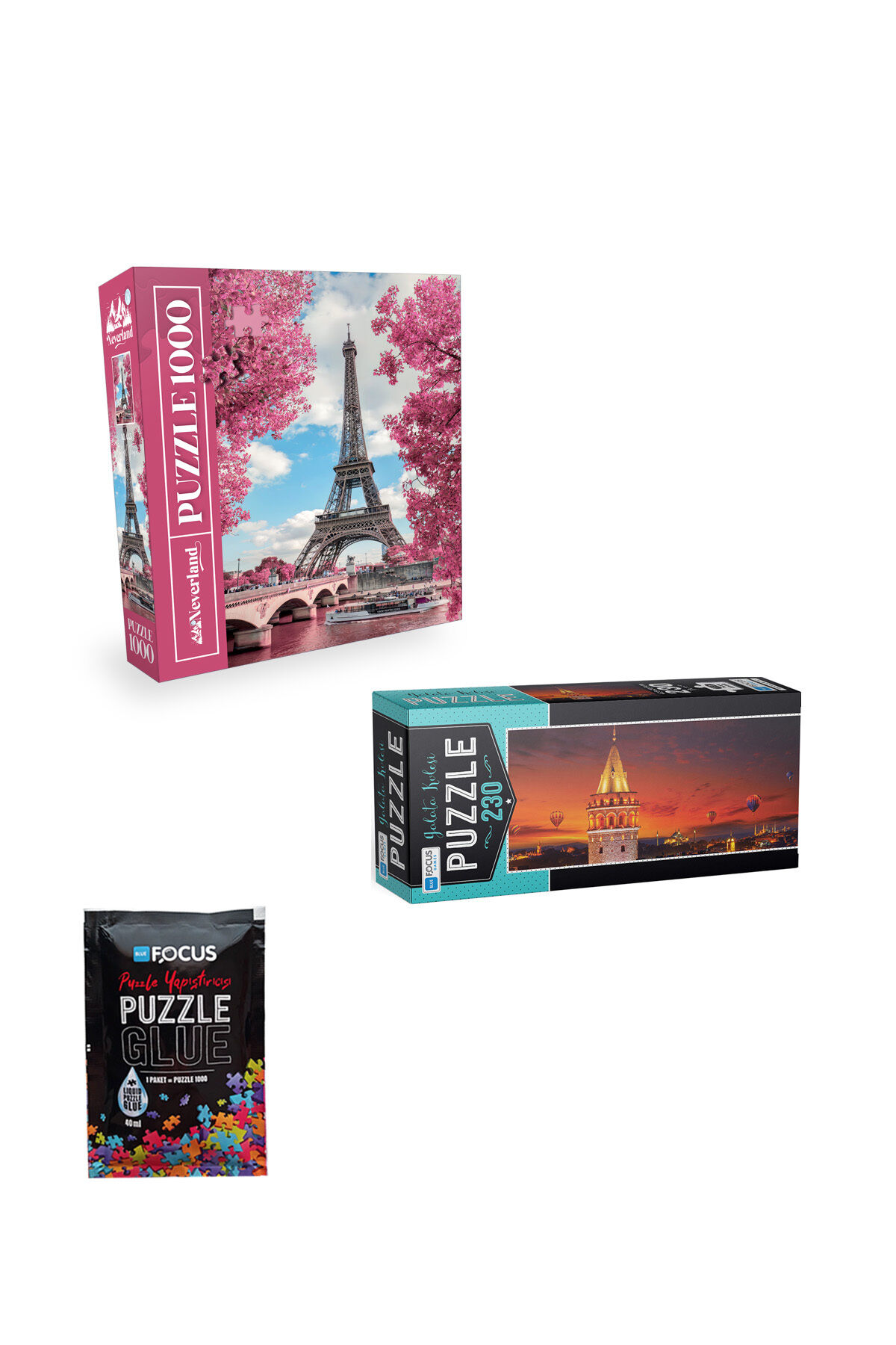 1000 PARÇA PUZZLE EYFEL KULESİ VE 230 PARÇA GALATA KULESİ VE PUZZLE YAPIŞTIRICISI