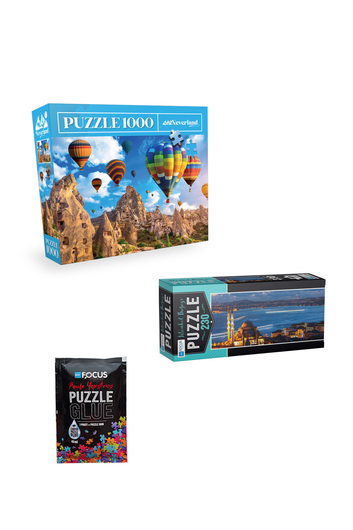 1000 PARÇA PUZZLE KAPADOKYA VE 230 PARÇA İSTANBUL BOĞAZI VE PUZZLE YAPIŞTIRICISI