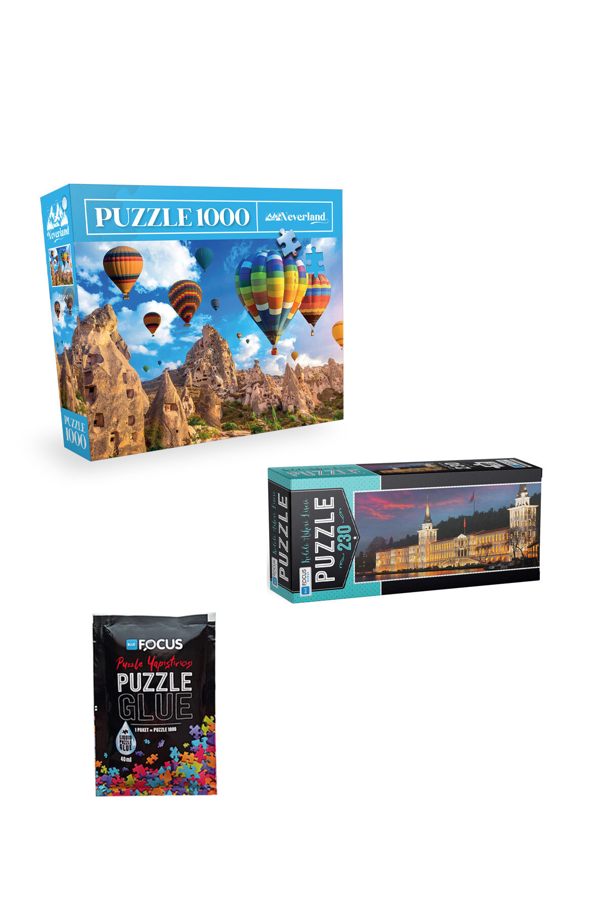 1000 PARÇA PUZZLE KAPADOKYA VE 230 PARÇA KULELİ ASKERİ LİSESİ VE PUZZLE YAPIŞTIRICISI
