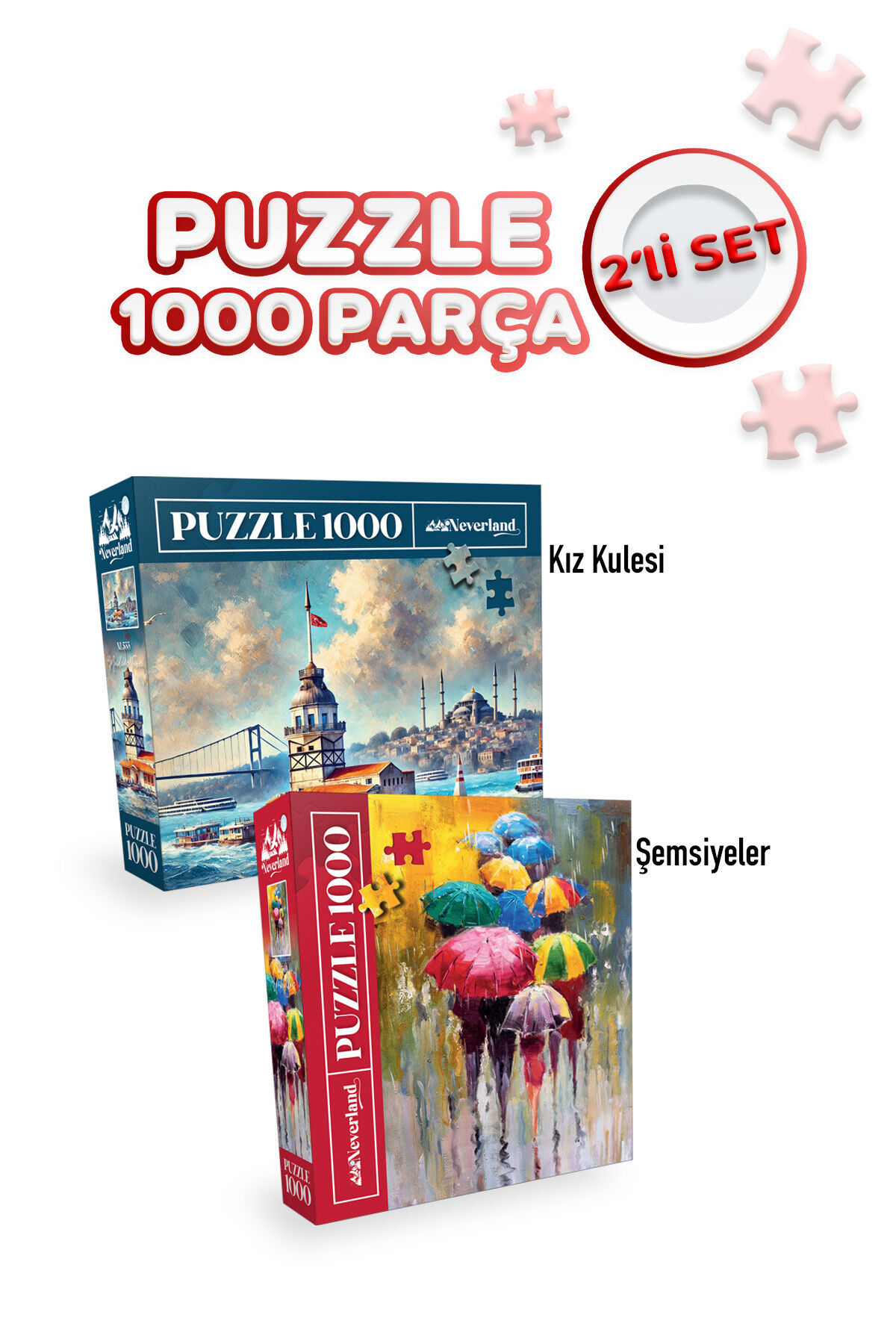 2 Adet 1000 Parça Puzzle - Kız Kulesi ve Şemsiyeler