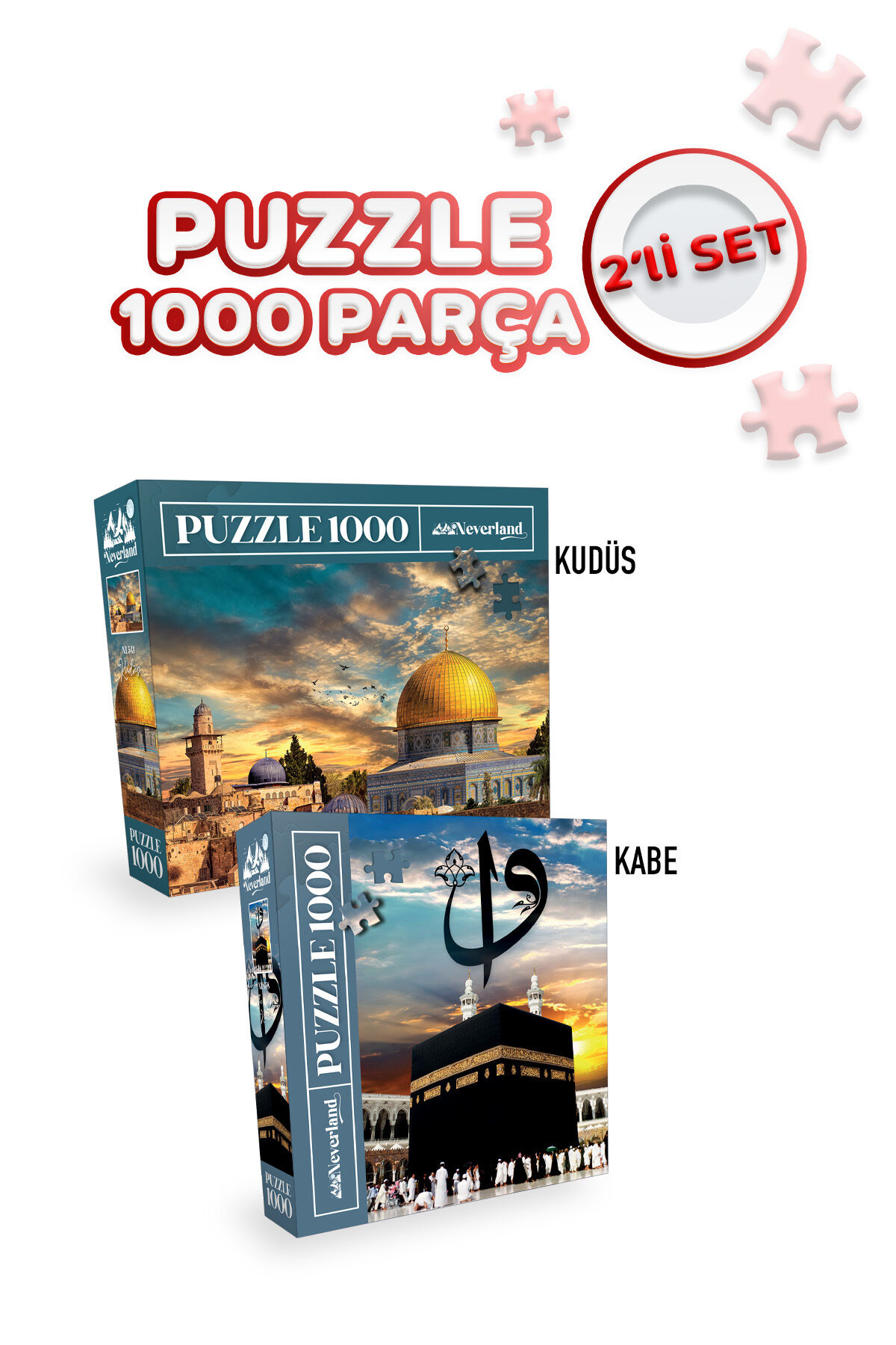 2 Adet 1000 Parça Puzzle - Kudüs ve Kutsal Kabe