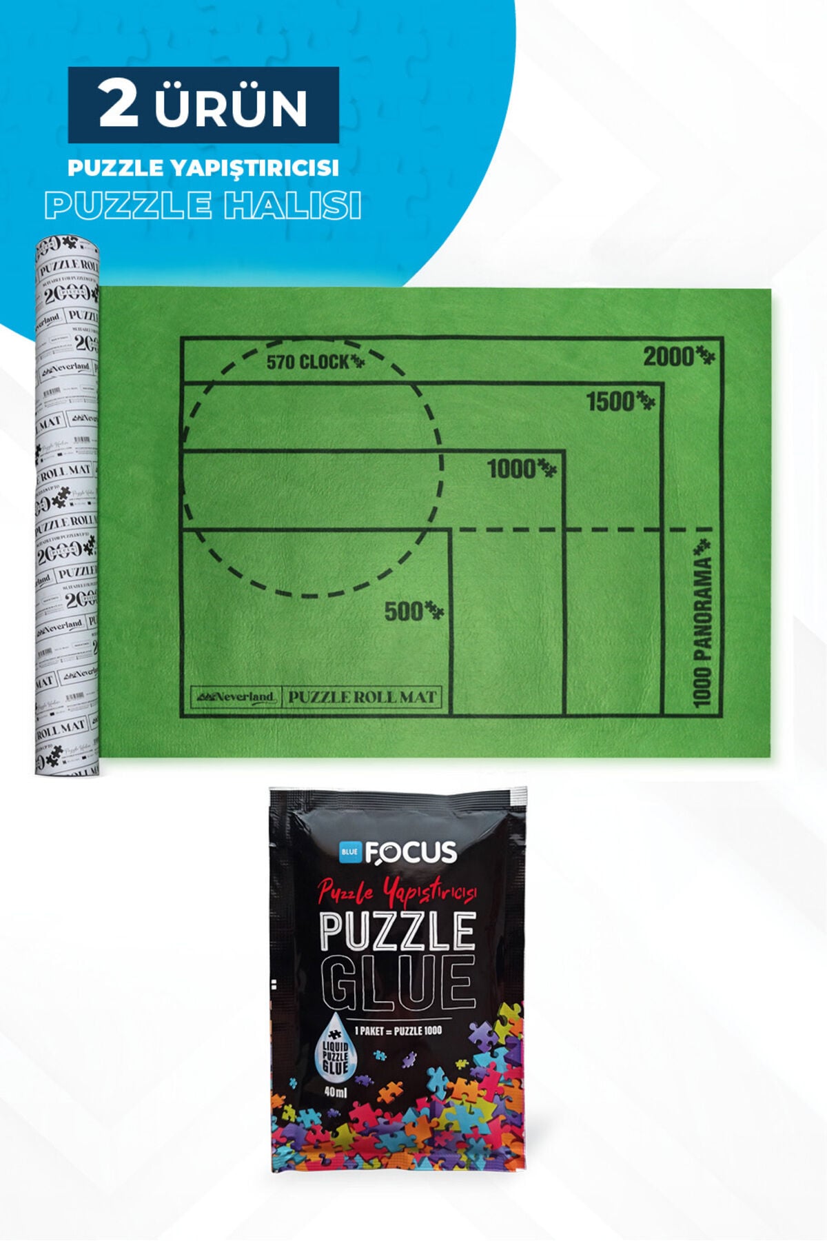 2 Ürün - Puzzle Halısı 2000'lik-Puzzle Yapıştırıcısı 1000'lik - Puzzle'larınız Için Mükemmel Çözüm