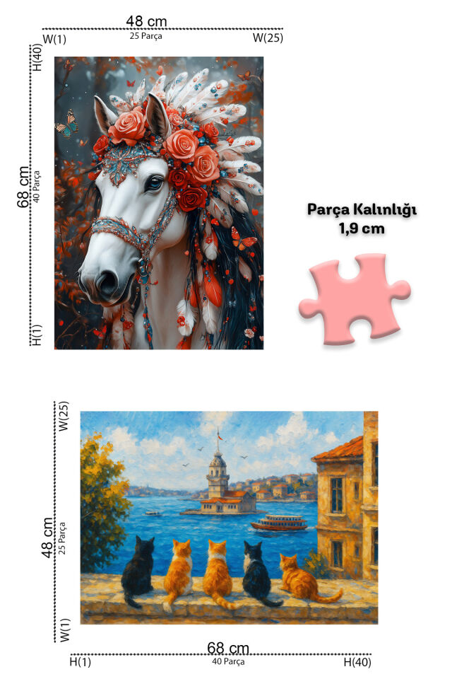 2 ADET 1000 PARÇA PUZZLE - KIZ KULESİ KEDİLERİ VE ASİL AT