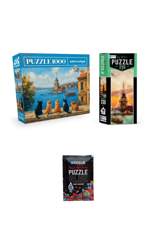1000 PARÇA PUZZLE KIZ KULESİ KEDİLERİ VE 230 PARÇA KIZ KULESİ VE PUZZLE YAPIŞTIRICISI