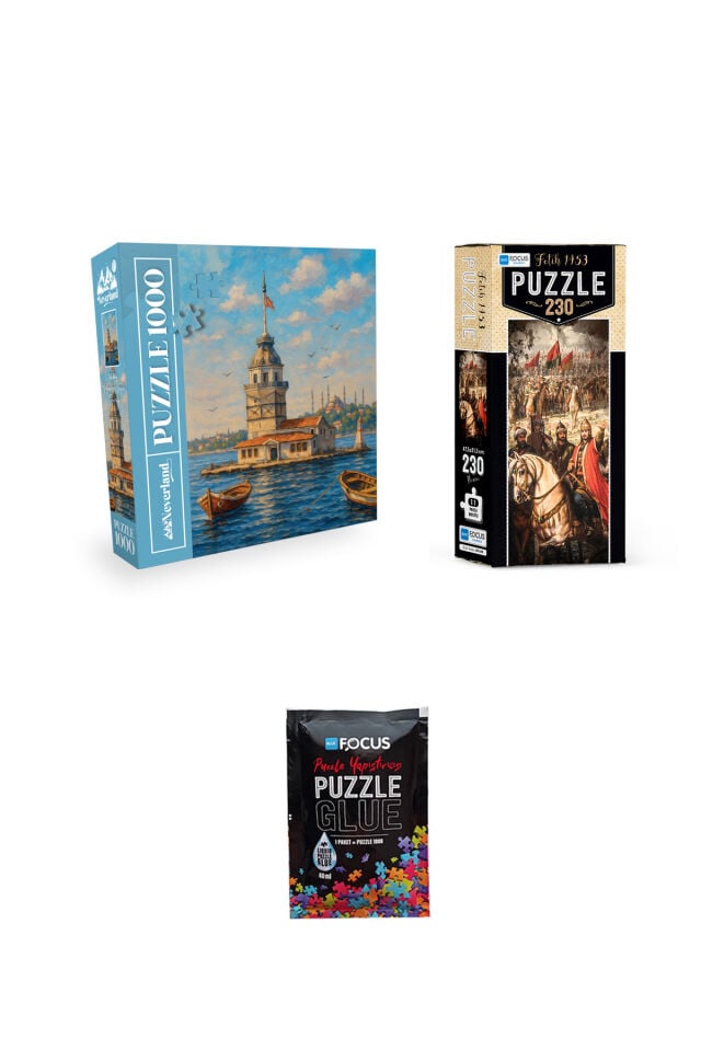 1000 PARÇA PUZZLE KIZ KULESİ SAKİNLİĞİ VE 230 PARÇA FETİH 1453 VE PUZZLE YAPIŞTIRICISI
