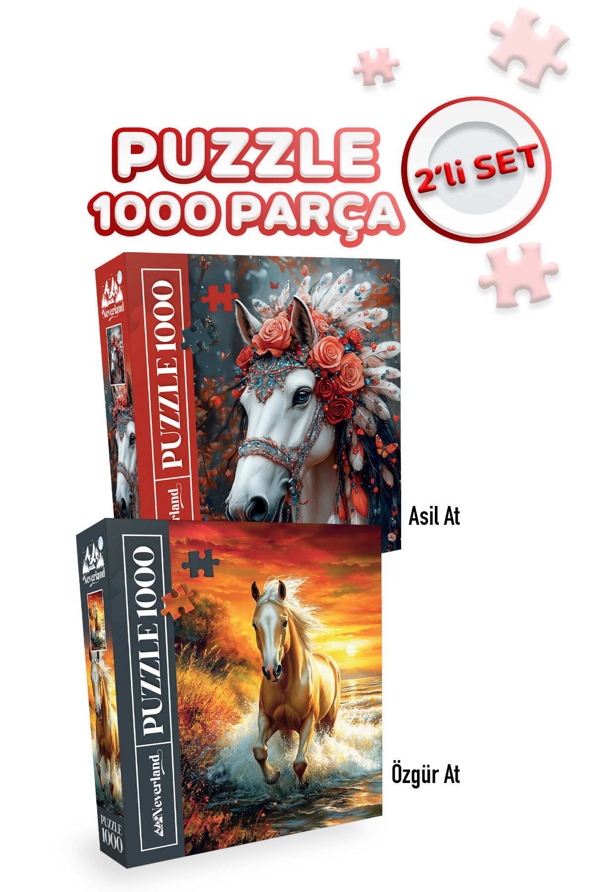 2 ADET 1000 PARÇA PUZZLE - ÖZGÜR AT VE ASİL AT