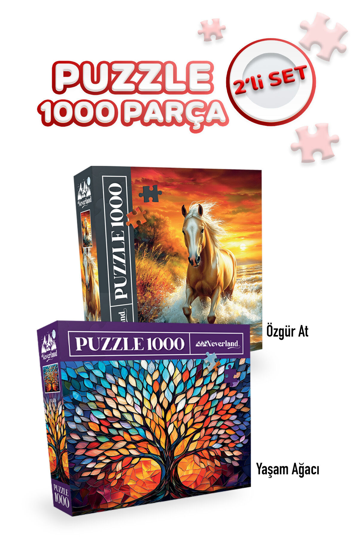 2 ADET 1000 PARÇA PUZZLE -ÖZGÜR AT VE YAŞAM AĞACI