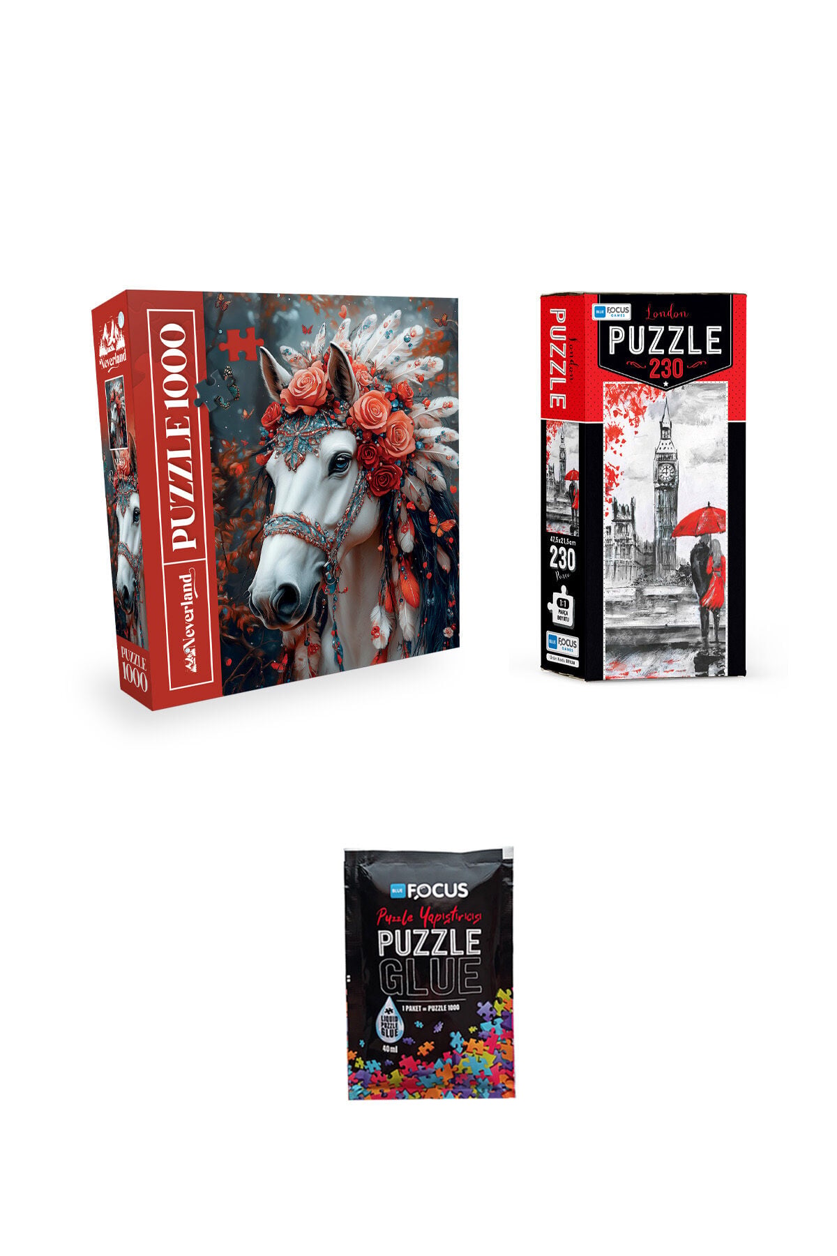 1000 PARÇA PUZZLE ASİL AT VE 230 PARÇA LONDON VE PUZZLE YAPIŞTIRICISI