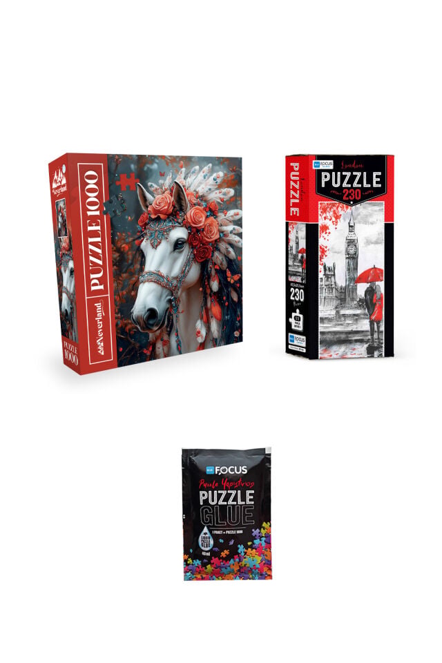1000 PARÇA PUZZLE ASİL AT VE 230 PARÇA LONDON VE PUZZLE YAPIŞTIRICISI