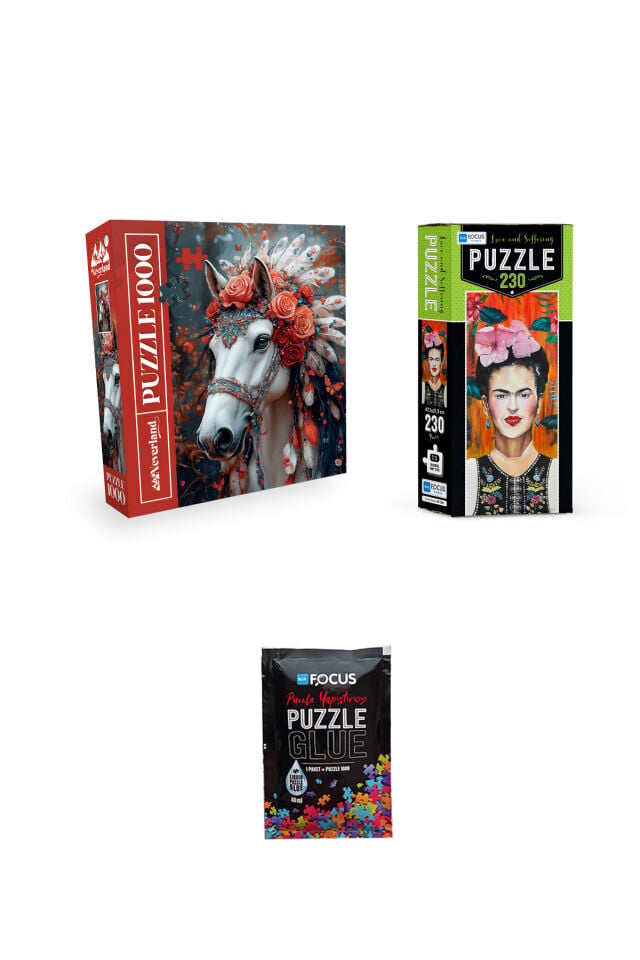 1000 PARÇA PUZZLE ASİL AT VE 230 PARÇA LOVE AND SUFFERING VE PUZZLE YAPIŞTIRICISI