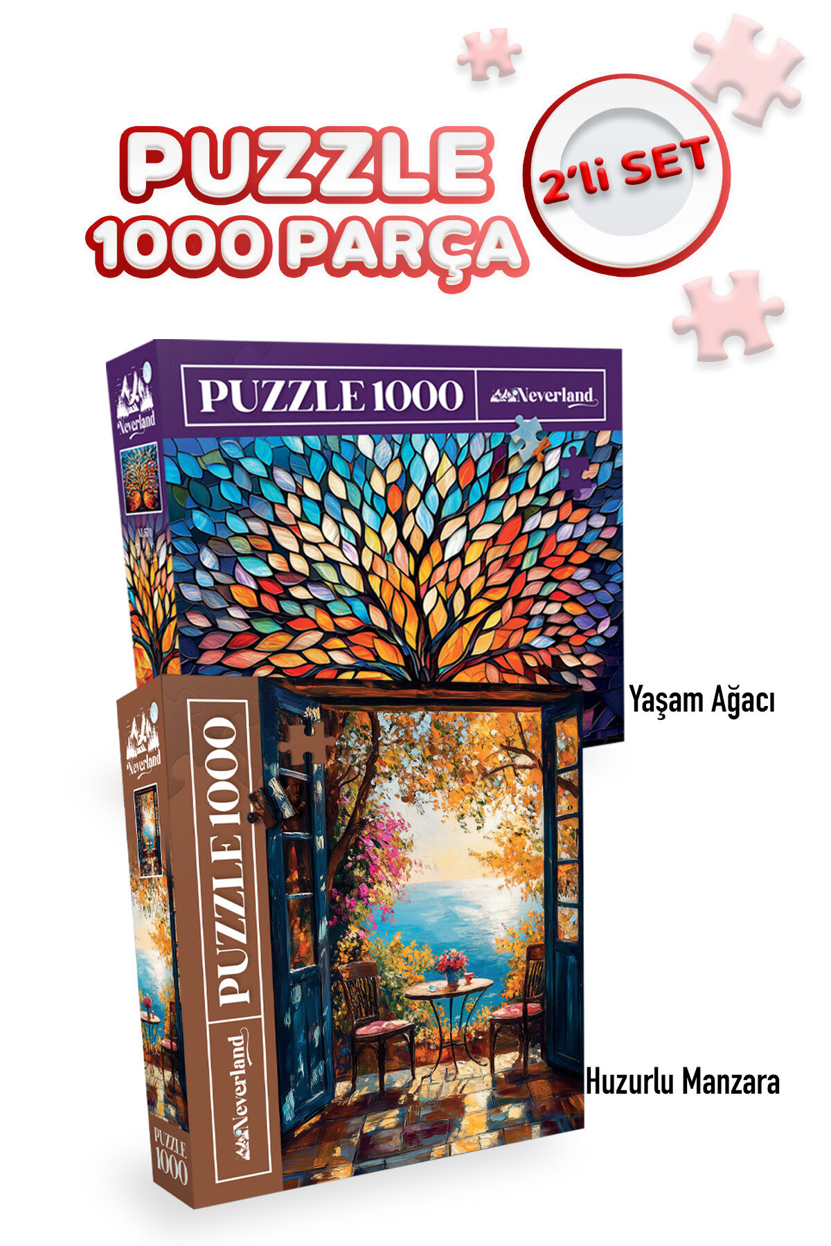 2 ADET 1000 PARÇA PUZZLE - YAŞAM AĞACI VE HUZURLU MANZARA