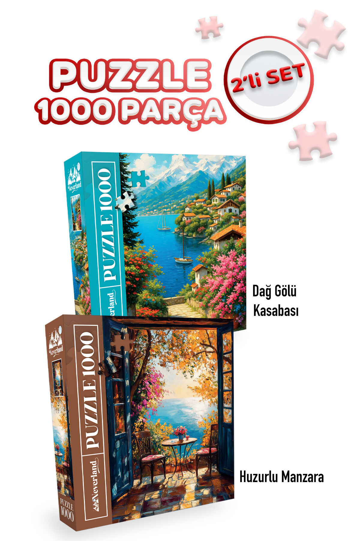 2 ADET 1000 PARÇA PUZZLE - HUZURLU MANZARA VE DAĞ GÖLÜ KASABASI