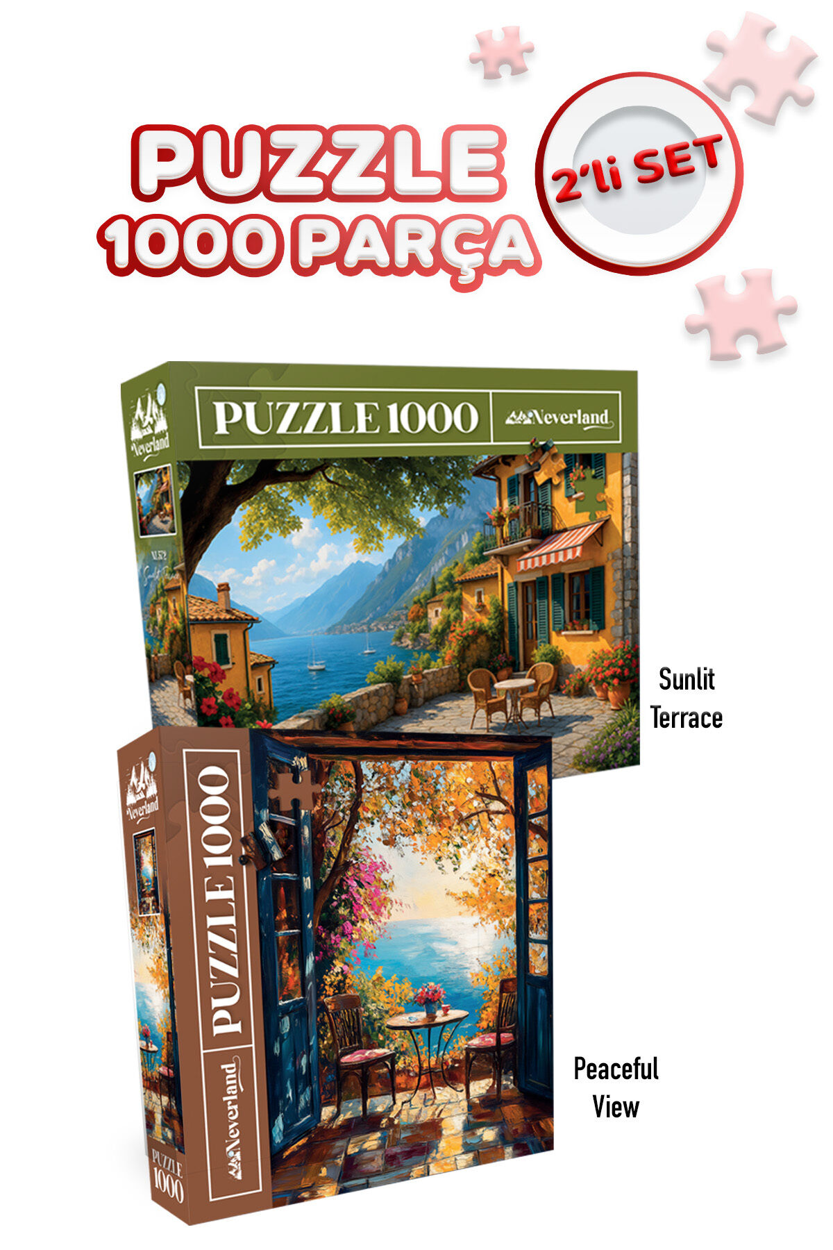 2 ADET 1000 PARÇA PUZZLE - GÜNEŞLİ TERAS VE HUZURLU MANZARA