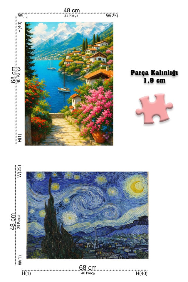 4 ADET 1000 PARÇA PUZZLE -DAĞ GÖLÜ KASABASI VE YILDIZLI GECE VE GEZEGENLER VE İSTANBUL