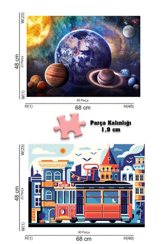 4 ADET 1000 PARÇA PUZZLE -DAĞ GÖLÜ KASABASI VE YILDIZLI GECE VE GEZEGENLER VE İSTANBUL