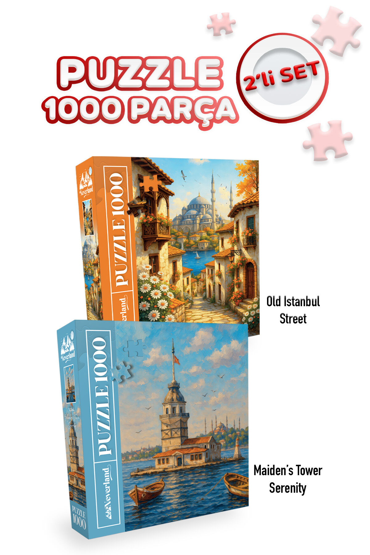 2 ADET 1000 PARÇA PUZZLE - ESKİ İSTANBUL SOKAĞI VE KIZ KULESİ SAKİNLİĞİ