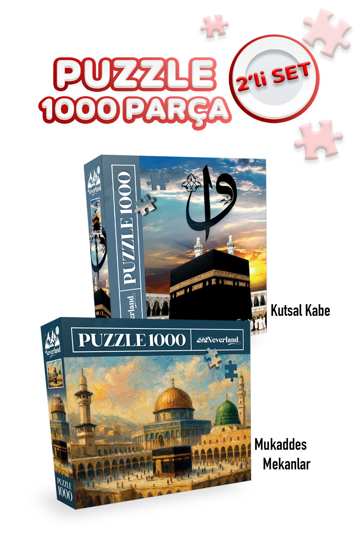2 ADET 1000 PARÇA PUZZLE - MUKADDES MEKANLAR VE KUTSAL KABE