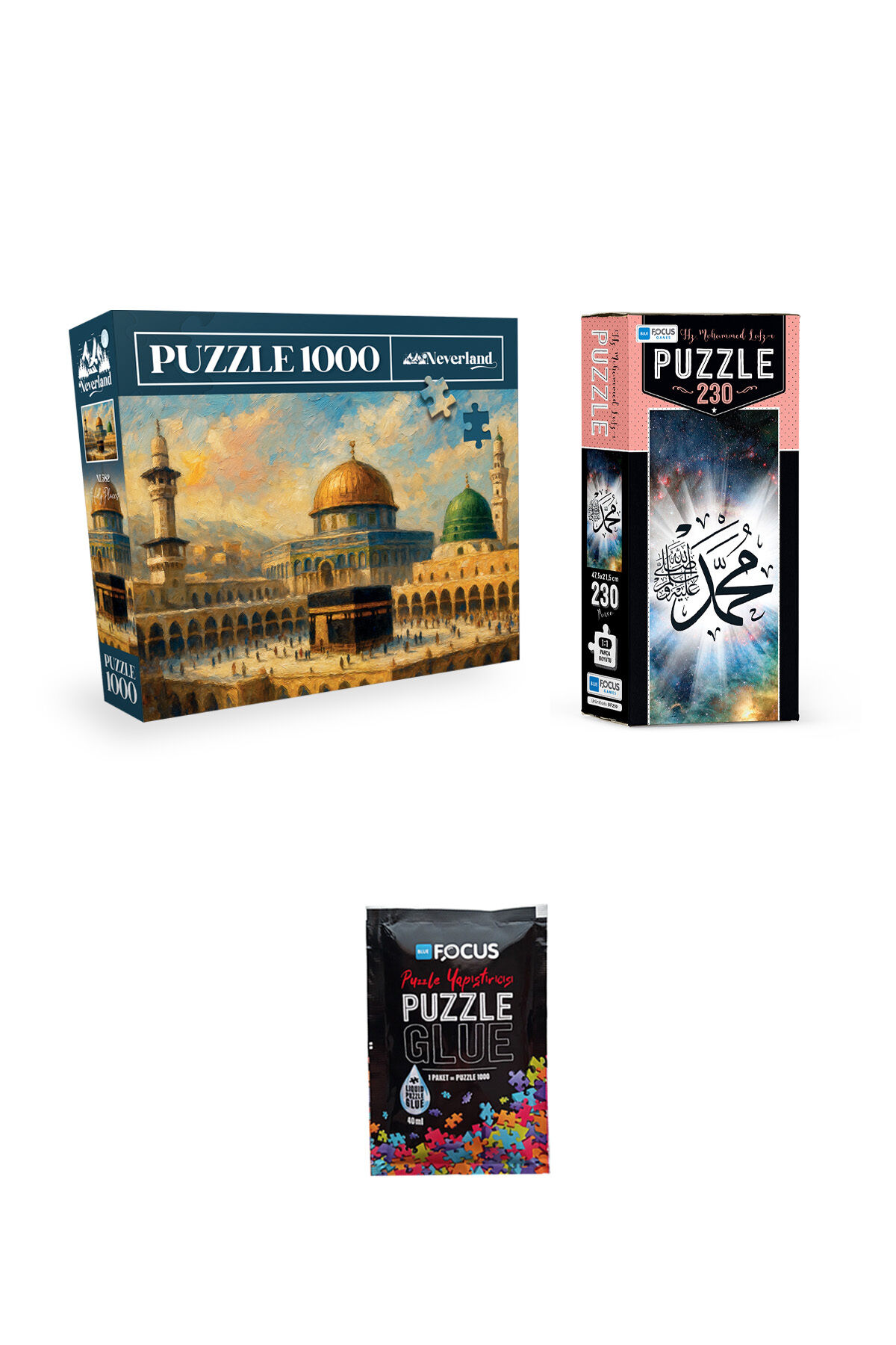 1000 PARÇA PUZZLE MUKADDES MEKANLAR VE 230 PARÇA HZ MUHAMMED LAFZI VE PUZZLE YAPIŞTIRICISI