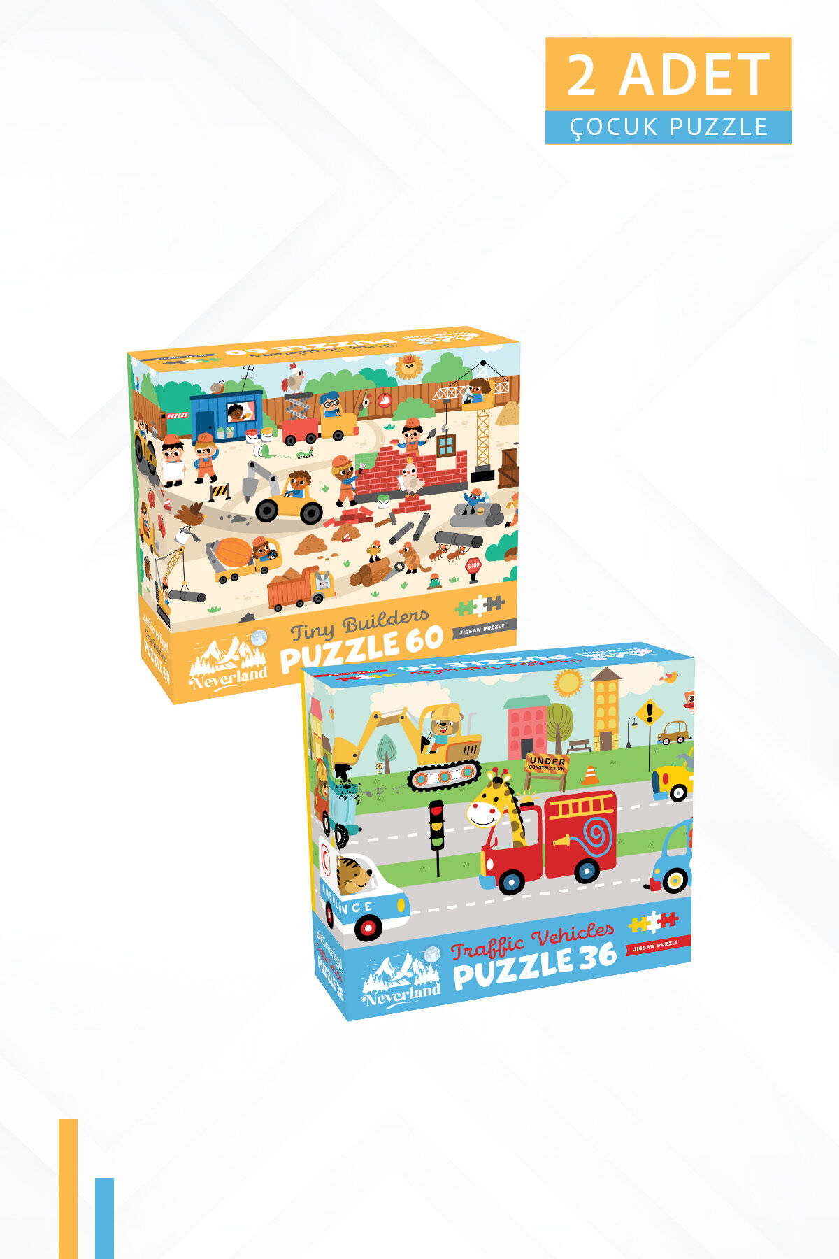 2ADET 60 PARÇA - TINY BUILDERS (MİNİK İNŞAATÇILAR) VE 36 PARÇA - TRAFFIC VEHICLES (TRAFİK TAŞITLARI)