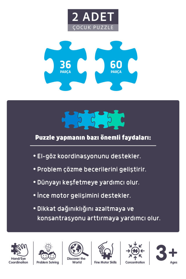 2ADET 60 PARÇA-JUNGLE BUDDIES (ORMAN ARKADAŞLARI) VE 36 PARÇA-DINOSAURS WORLD (DİNOZORLARIN DÜNYASI)