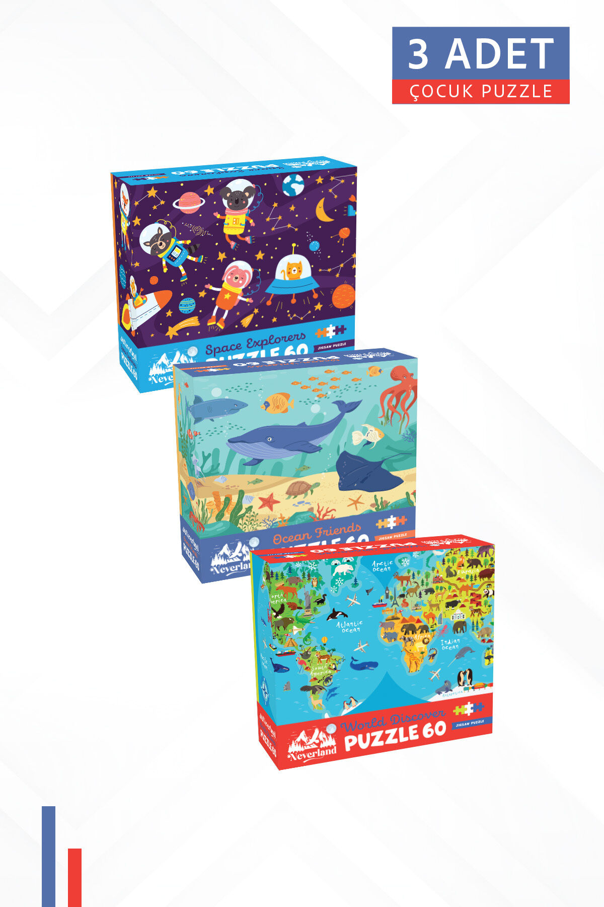 3 ADET 60 PARÇA ÇOCUK PUZZLE- UZAY KAŞİFLERİ VE OKYANUS ARKADAŞLARI VE DÜNYAYI KEŞFET