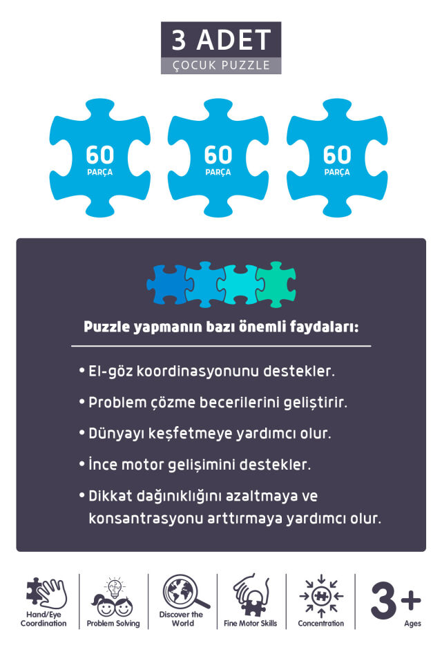 3 ADET 60 PARÇA - OKYANUS ARKADAŞLARI VE UNICORN RÜYASI VE MİNİK İNŞAATÇILAR