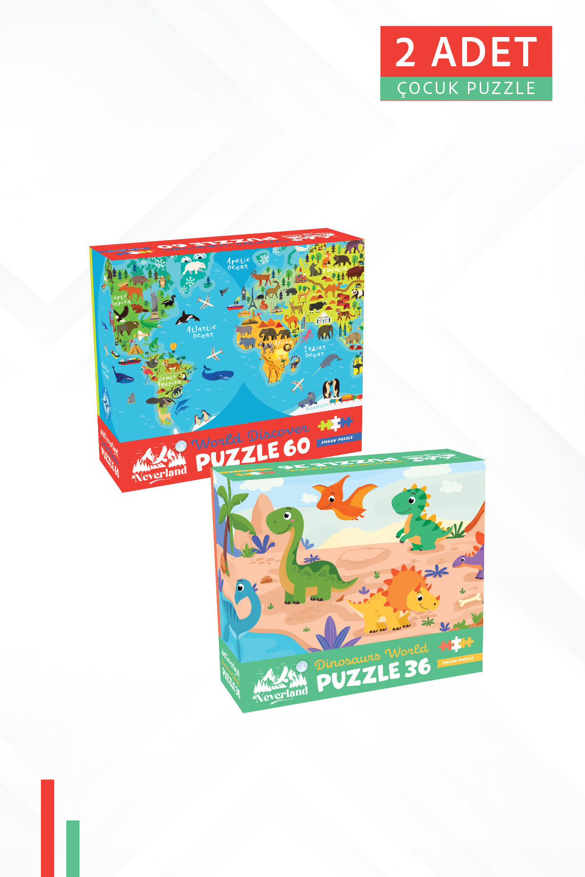 2 ADET 60 PARÇA-WORLD DISCOVER (DÜNYAYI KEŞFET) VE 36 PARÇA-DINOSAURS WORLD (DİNOZORLARIN DÜNYASI