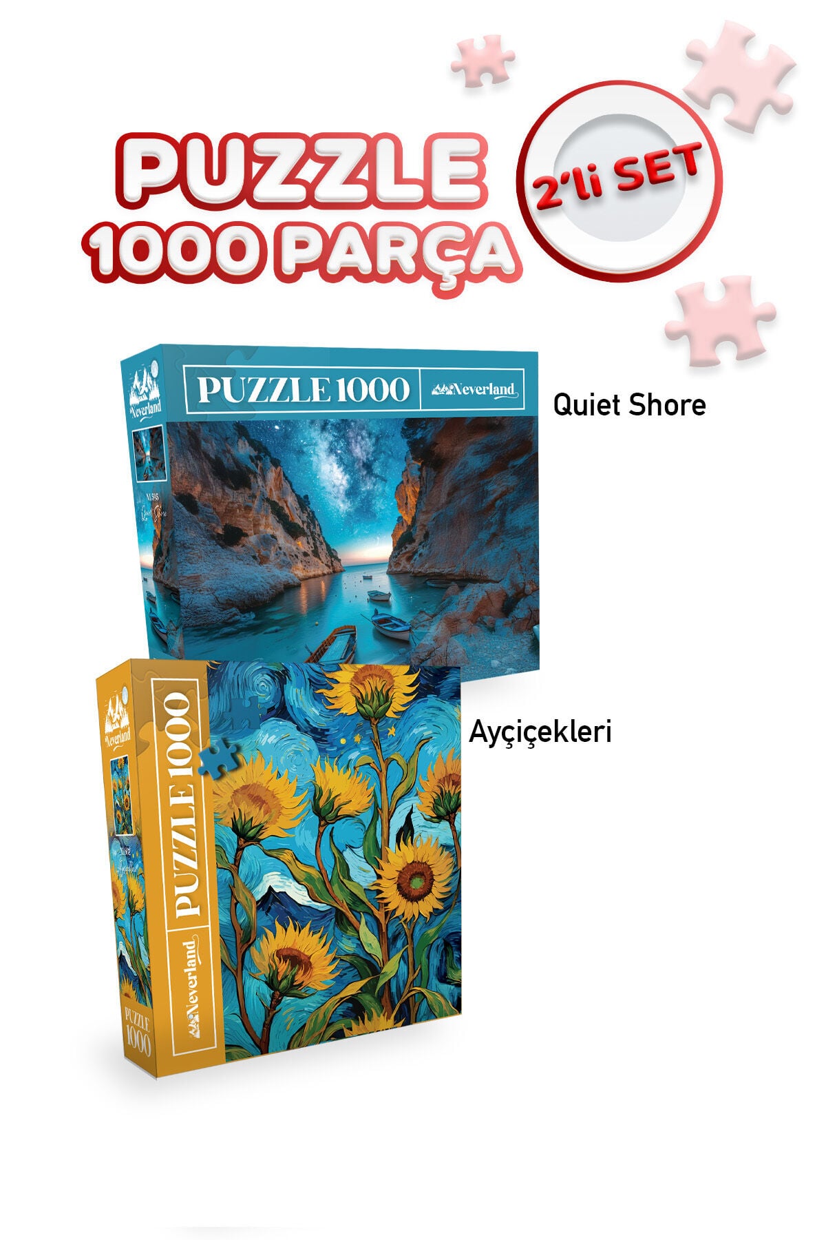 2 ADET 1000 PARÇA PUZZLE- QUİET SHORE(SESSİZ KIYI) VE AYÇİÇEKLERİ