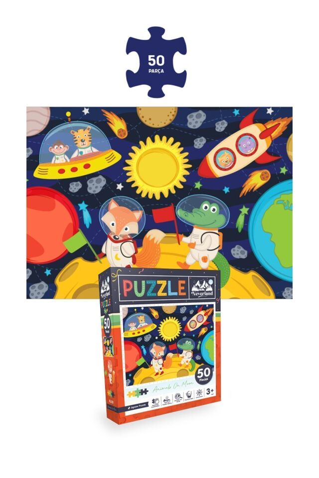 4'lü Çocuk Puzzle - 24 P. Sevimli Dinozorlar Ve Çiftlik Hayvanları Ve 50 P. Otobüs Ve Ay Hayvanları