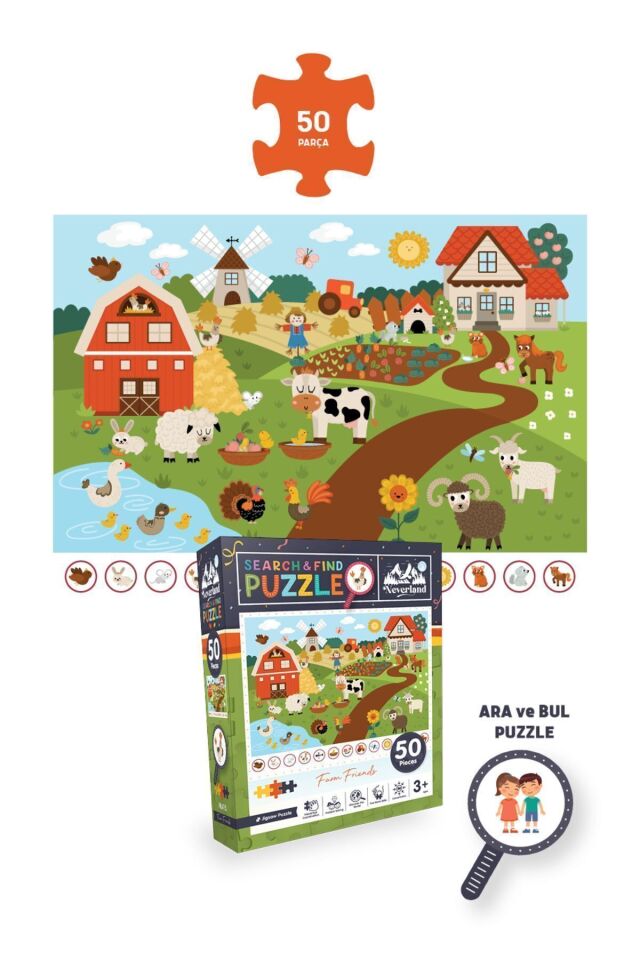 3'lü 50 Parça Ara Ve Bul Puzzle - Sihirli Unıcorn Ve Çiftlik Arkadaşları Ve Sonbahar Ormanı
