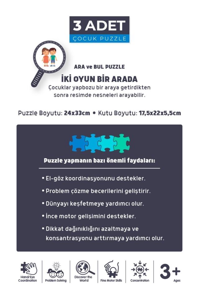3'lü 50 Parça Ara Ve Bul Puzzle - Sihirli Unıcorn Ve Çiftlik Arkadaşları Ve Sonbahar Ormanı