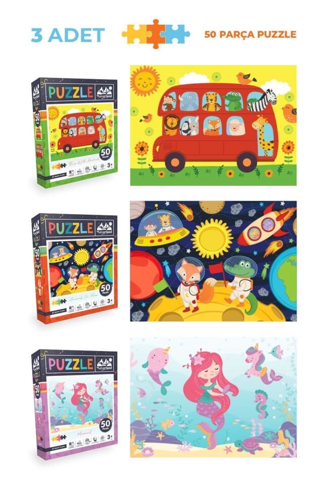 12'li Çocuk Puzzle Set - 3 Adet 24 Parça 6 Adet 50 Parça 3 Adet 100 Parça