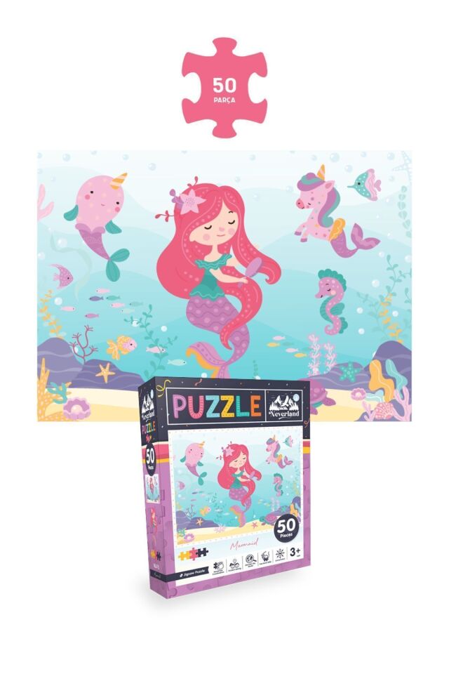 4'lü Çocuk Puzzle - 50 P.hayvanlarla Otobüs Ve Deniz Kızı Ve 100 P. Unıcorn Ve Hayvan Dünya Haritası