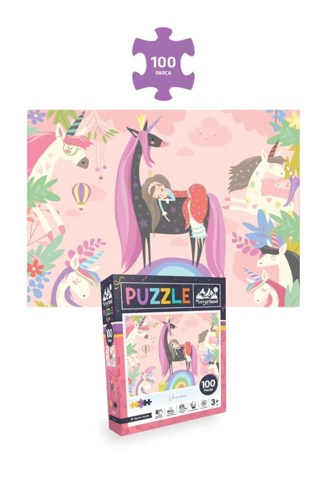 4'lü Çocuk Puzzle - 50 P.hayvanlarla Otobüs Ve Deniz Kızı Ve 100 P. Unıcorn Ve Hayvan Dünya Haritası