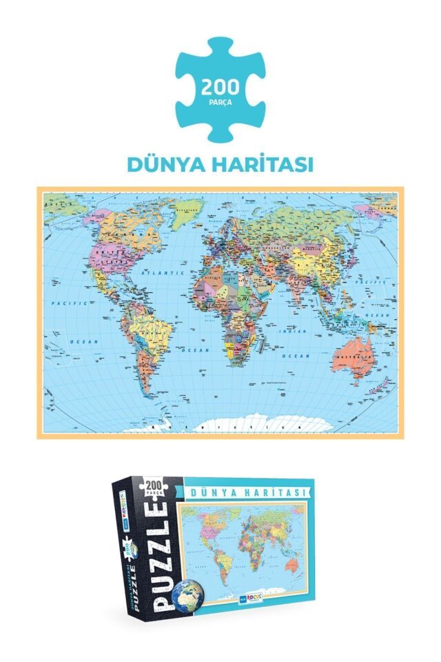 2 ADET PUZZLE - 200 PARÇA TÜRKİYE HARİTASI PUZZLE ve 200 PARÇA DÜNYA HARİTASI  PUZZLE